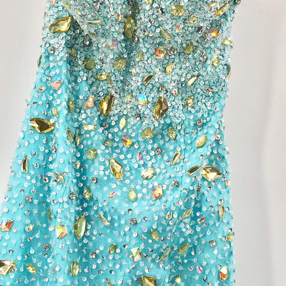 $1695 Terani Couture Aqua Ruffle Prom Gem … - Picture 5 of 14